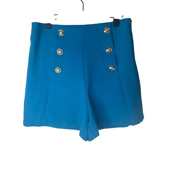 Zara Pants - 2/ $30 ZARA Turquoise High-Waisted Shorts L Polyester Blend